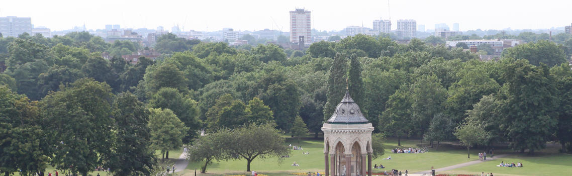 Aerial view of Burdett Coutts field including the Burdett Coutts fountain