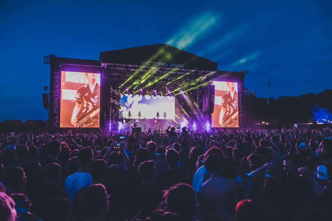 The mainstage at All Points East festival with laser lights